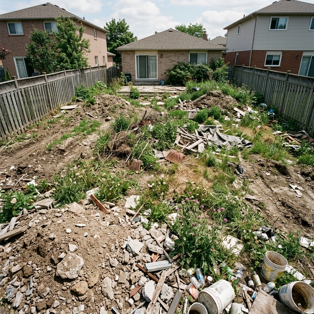 Backyard with standing water before grading